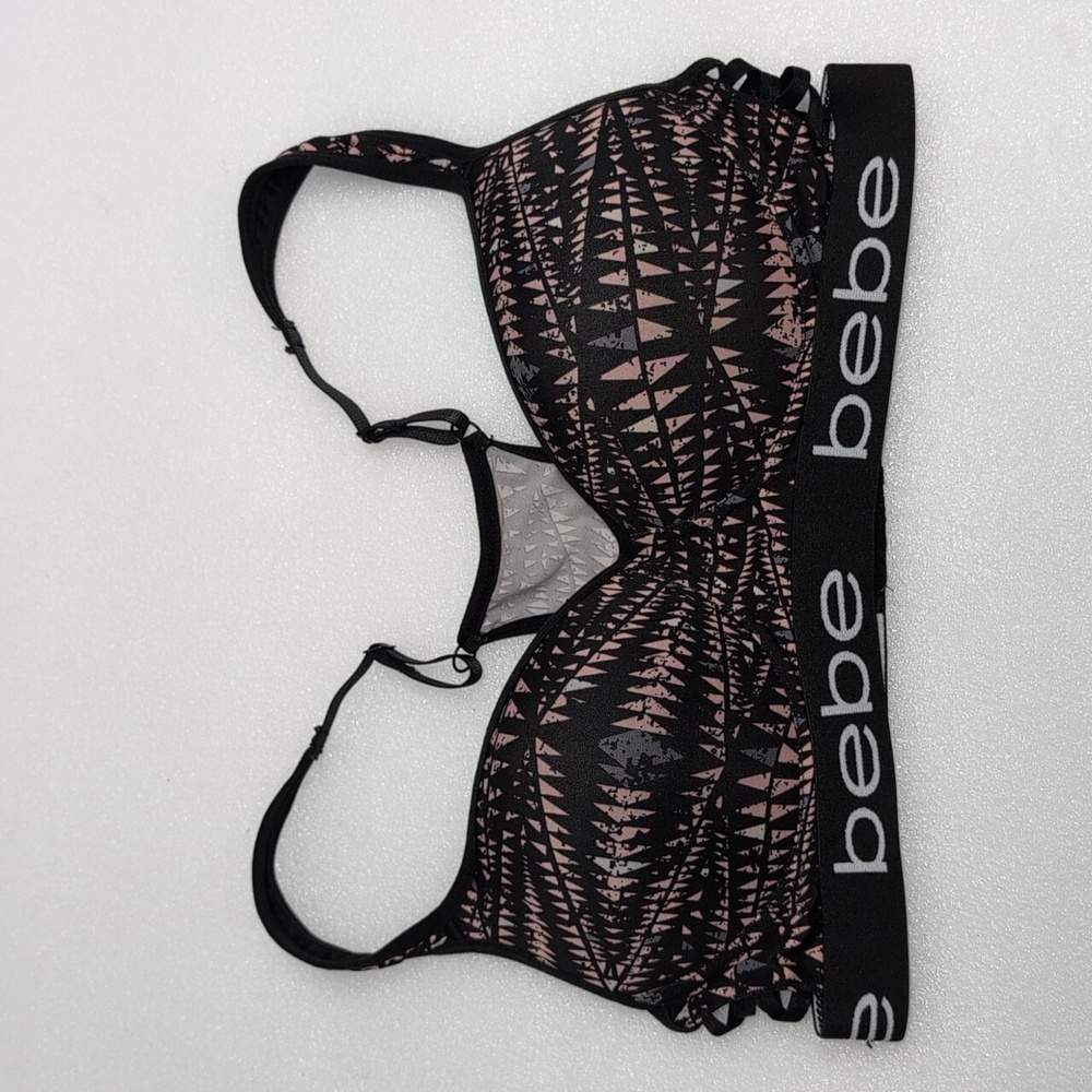 🌈5/$20🌈Bundle!😍Bebe Black and Pink Geometric Sports Bra Size Large